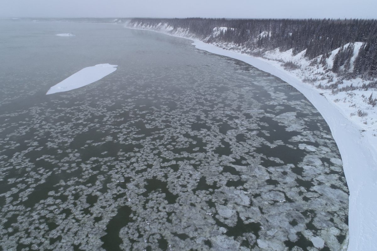 Frazil ice floes on the Nelson River at Sundance Rapids, Man. winter 2020 | Photo: Brittany Peters, Alex Wall