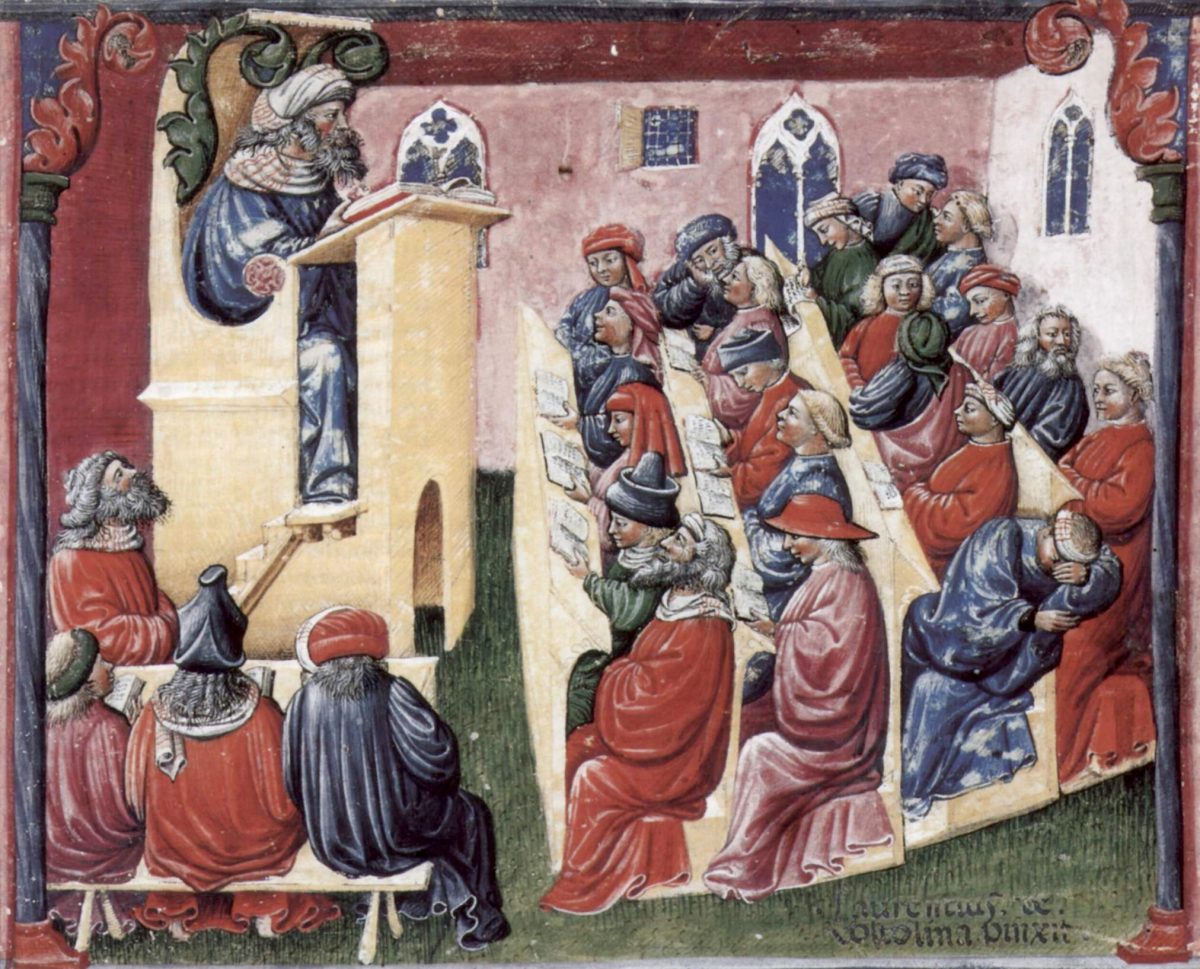 Representation of a university class, 1350s