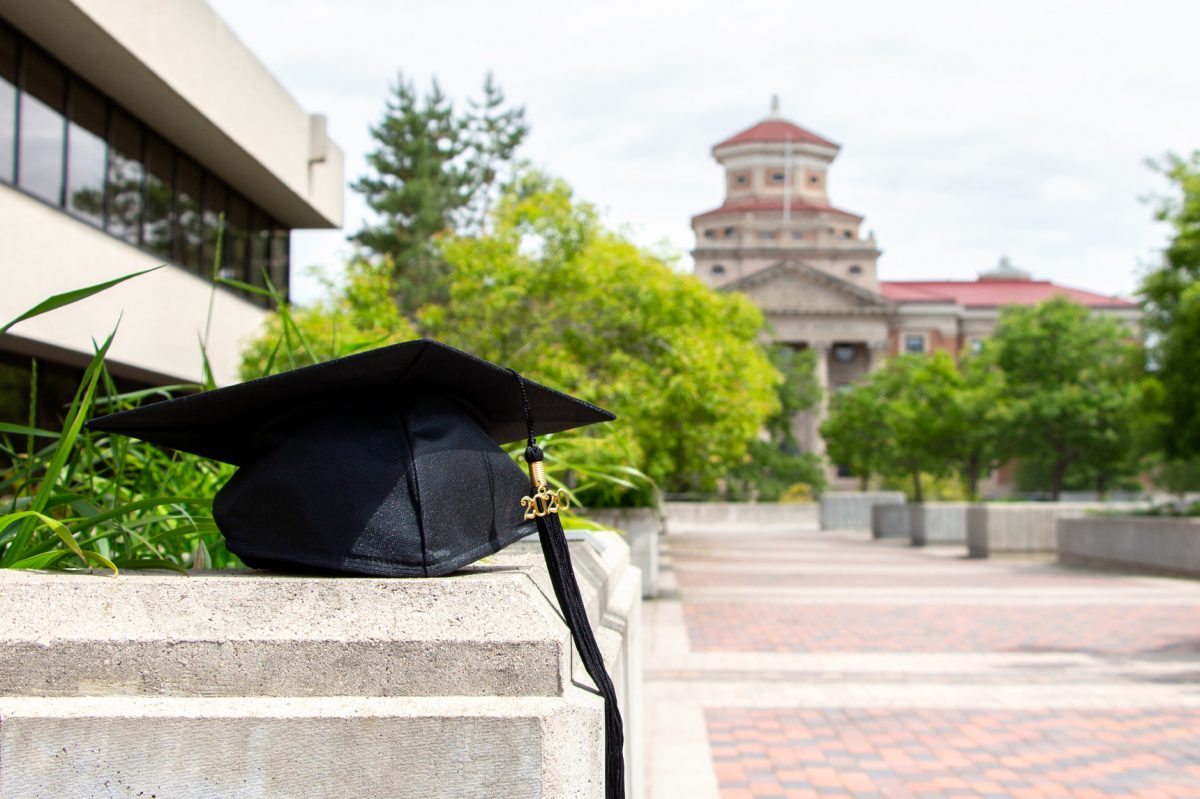 Convocation hat and admin building