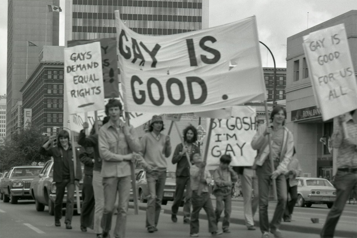 WINNIPEG GAY PRIDE MARCH, 1974.//MANITOBA GAY AND LESBIAN ARCHIVES, DIGITAL COLLECTION