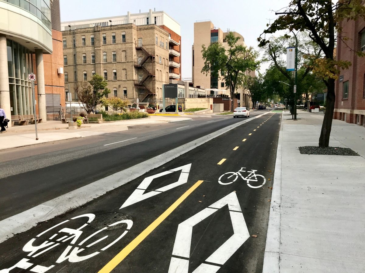 Bike lanes on a street near Bannatyne campus