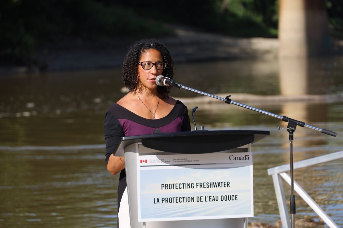 Claire Herbert, field program manager for the Manitoba Great Lakes Project at CEOS at the Lake Winnipeg Basin Program funding announcement