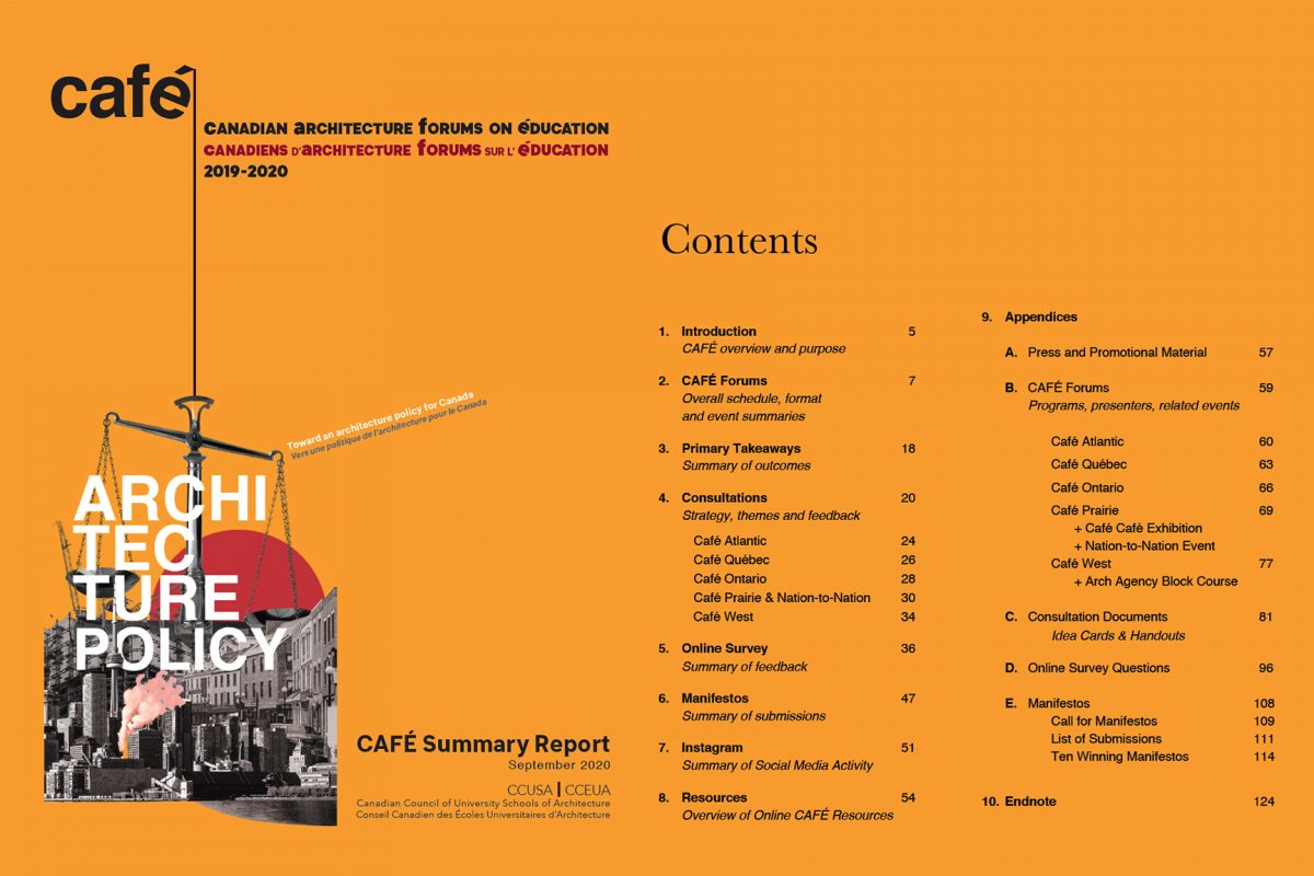 CAFE summary report table of contents