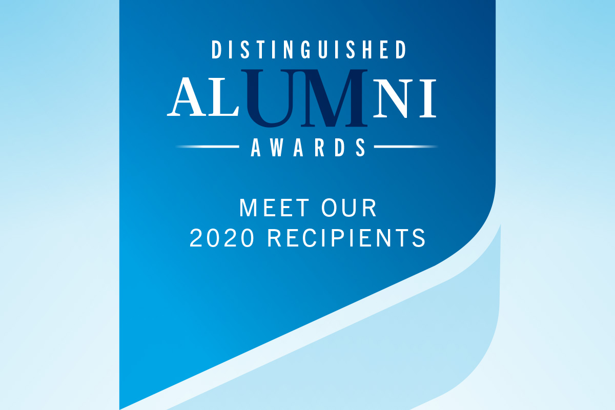 blue graphic for Distinguished Alumni Awards