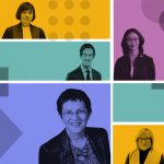 A collage of the DAA recipients on a colourful gridded background.