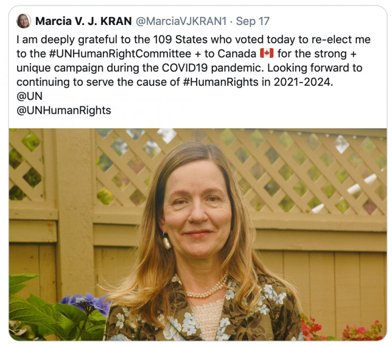 Marcia Kran tweet announcing re-election