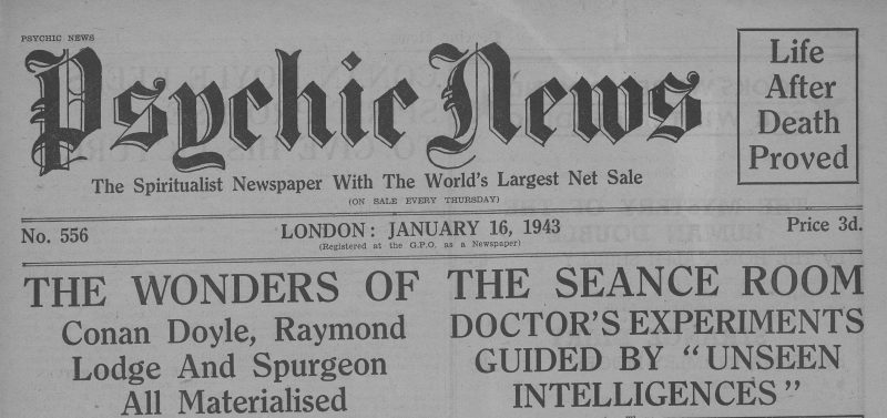The seance room headline Psychic News January 16 2943.