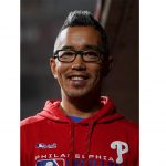 Dong Lien wearing a Philadelphia Phillies hoodie
