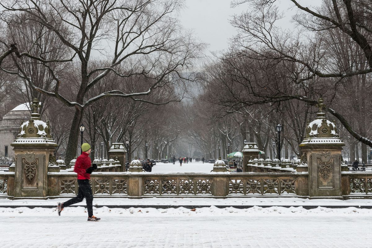 person jogging in the winter