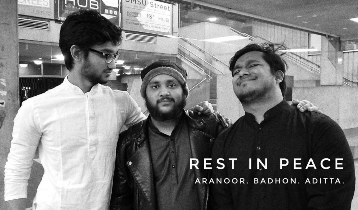 From left, Risul Badhon, Al Numan Aditta and Aranoor Azad Chowdhury / Photo from the University of Manitoba Bangladeshi Students' Association - UMBSA.