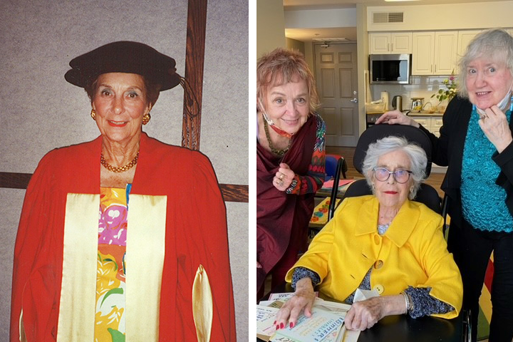 Two photos: 1) Dr. Helen Glass; 2) Joann MacMorran with colleagues