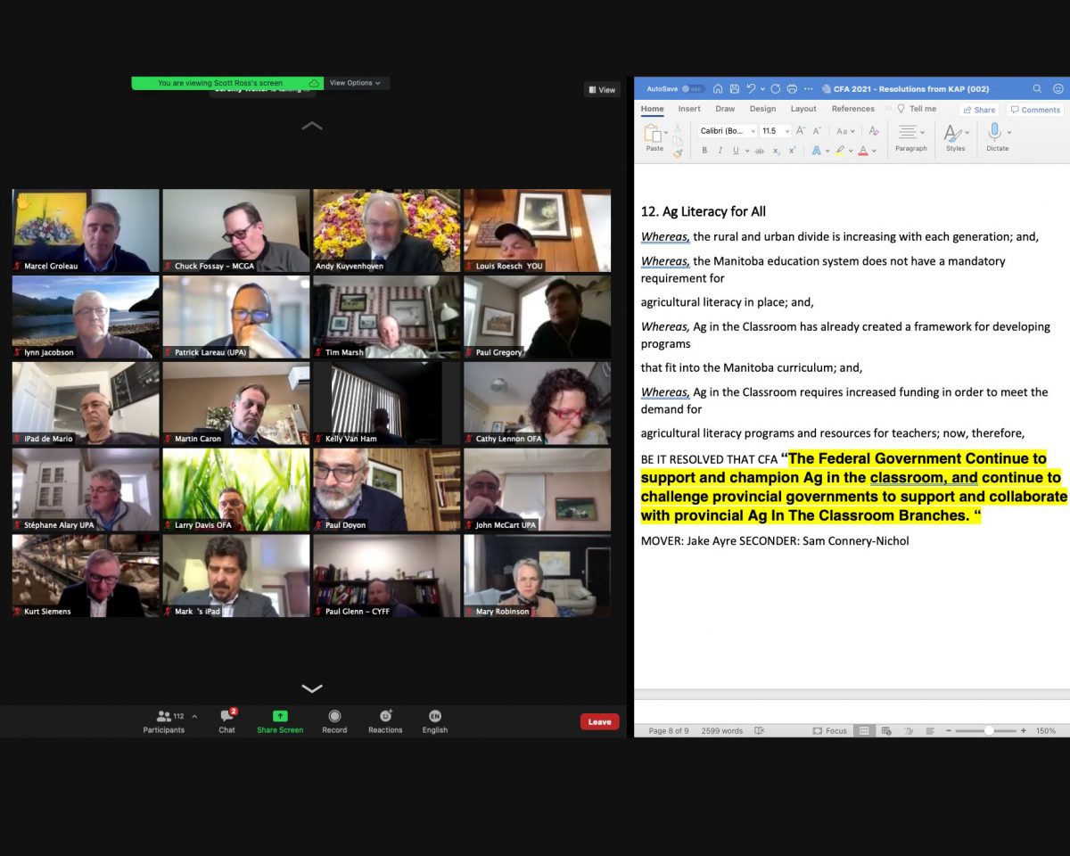 screen shot of Canadian Federation of Agriculture meeting