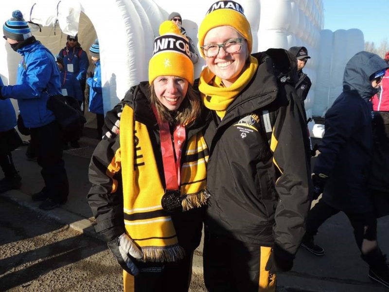 Occupational therapy student Reagan Croy with athlete from the Special Olympics Manitoba snowshoe team. 
