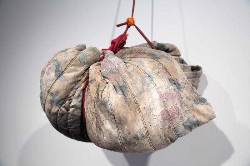 Gabrielle L'Hirondelle Hill, “Bundle #4” (detail), 2014, blanket, paint, rope, tobacco.