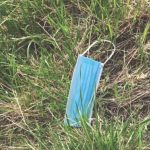Lost medical mask laing in the grass.