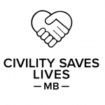 Civility Saves Lives logo, two hands shaking forms a heart.