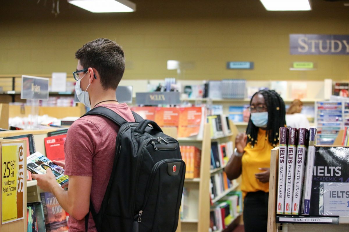 Masked Students in Bookstore