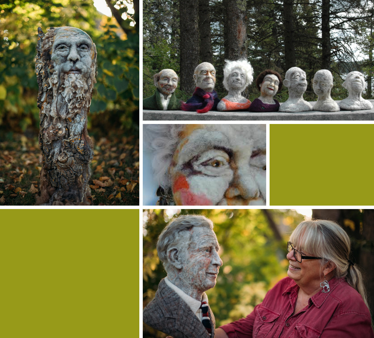 The sculpture of Prince Charles (bottom right) is made from wool taken from rambouillet and dorset sheep in Alberta and Saskatchewan, as well as wool from a wensleydale ram named Merlin in Manitoba. // Photos supplied