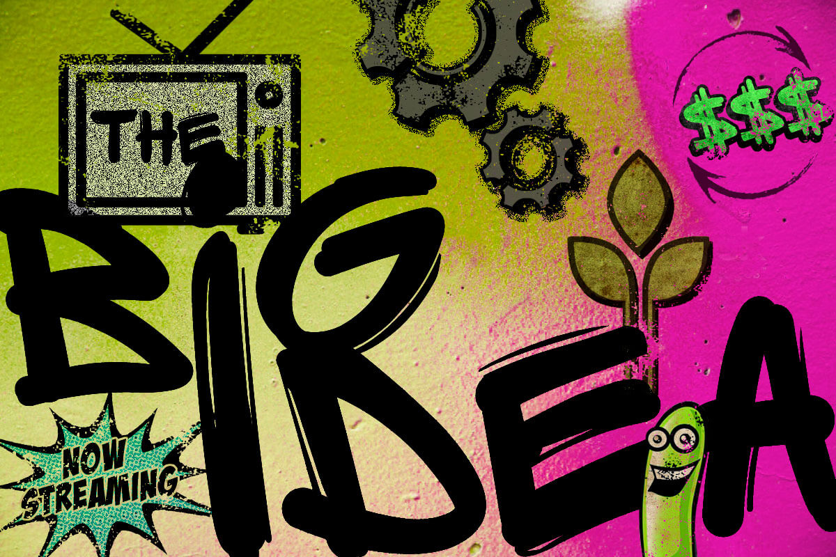 The Big Idea, a graphic illustration with grafitti lettering and imagery.