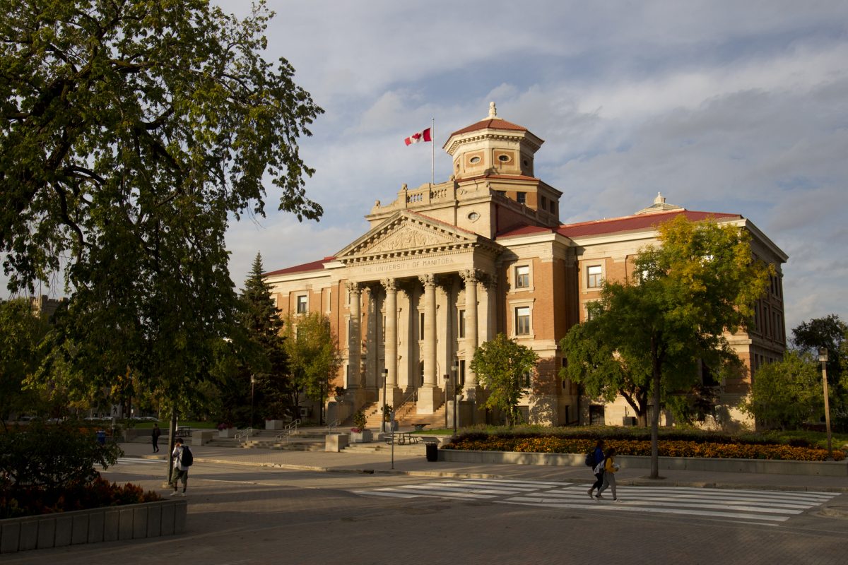 The University of Manitoba Admin Building in the setting sun on a spring day