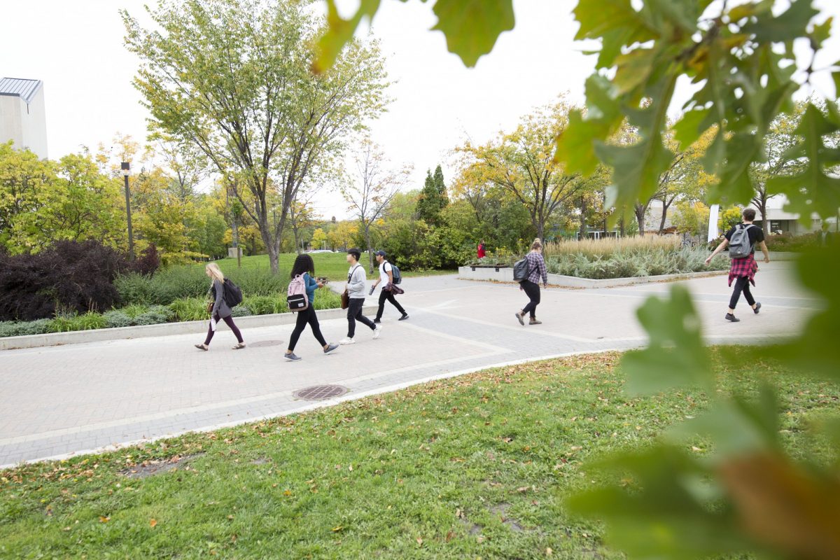 Students walking on the pedway-photo from 2019
