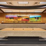 Robson Hall moot courtroom art by Dakota/Ojibway artist Linus Woods.