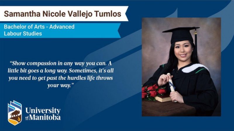 Convocation slide showing photo of Samantha Nicole Vallejo Tumlos