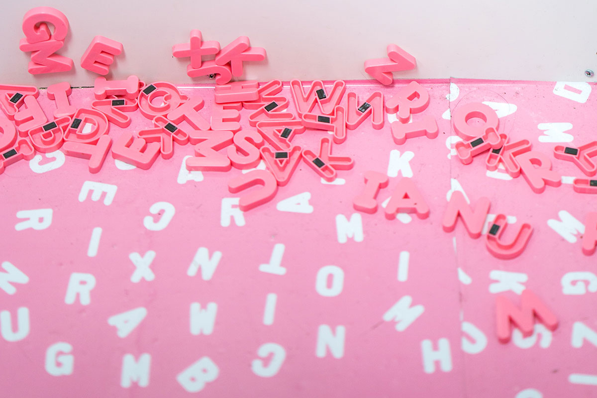 Alphabet letters in pink and white