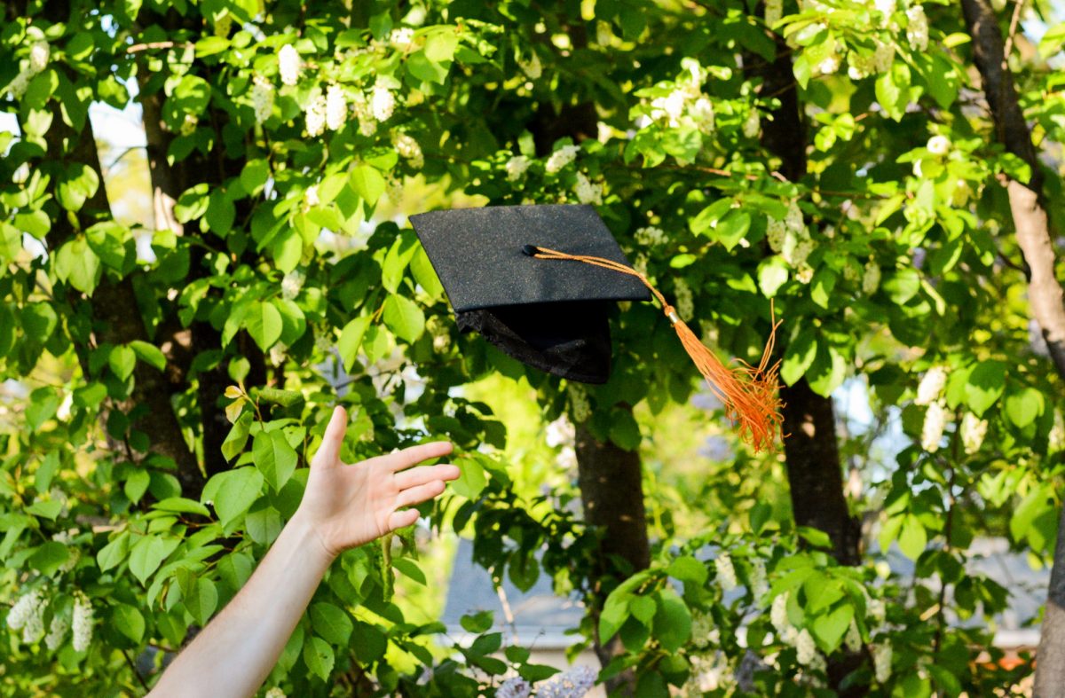Grad cap being thrown in the air