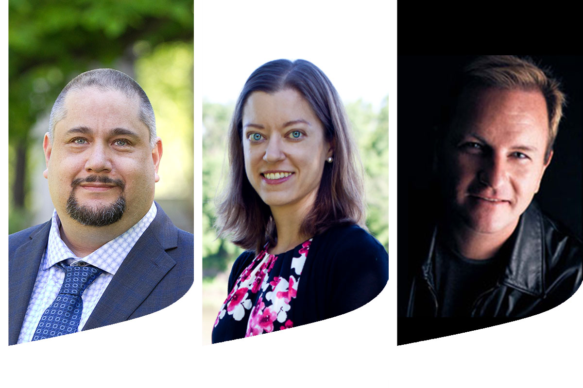 Headshots of New Dean of Law Richard Jochelson, Associate Dean JD program Virginia Torrie and Associate Dean Research Donn Short