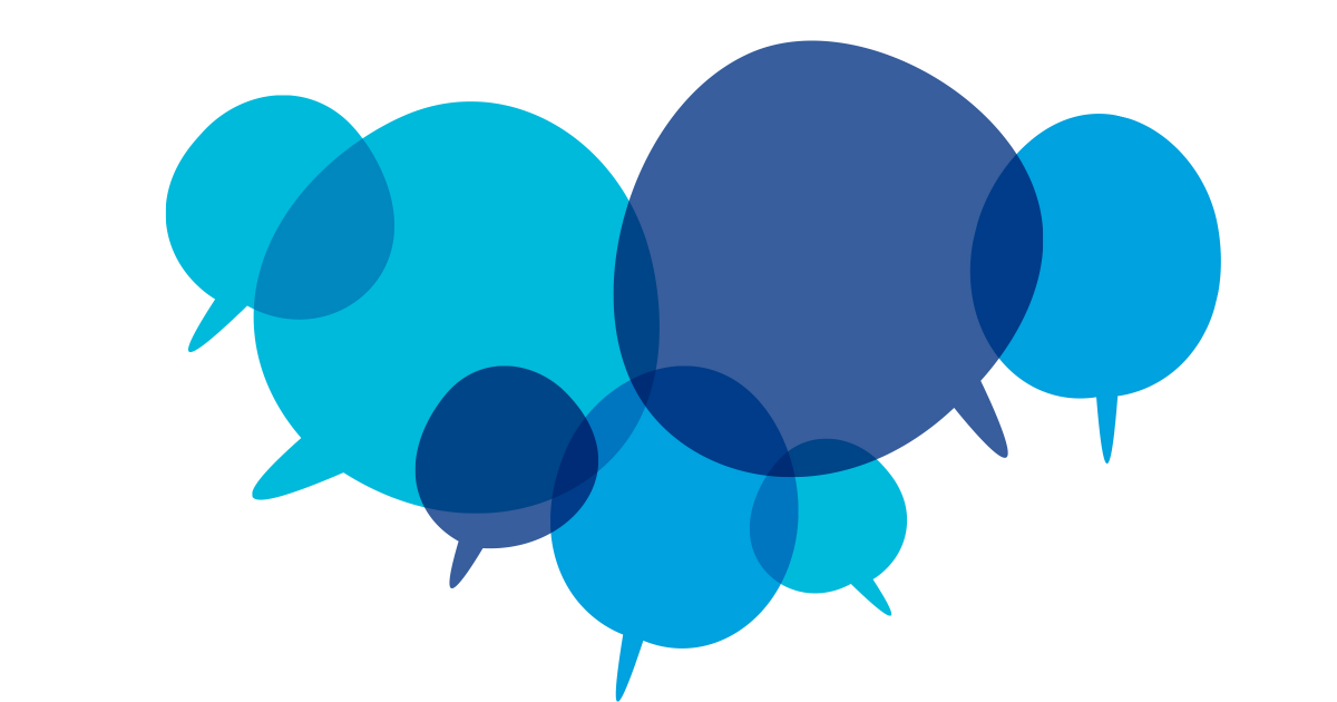 An illustration of a series of overlaid blue speech bubbles.