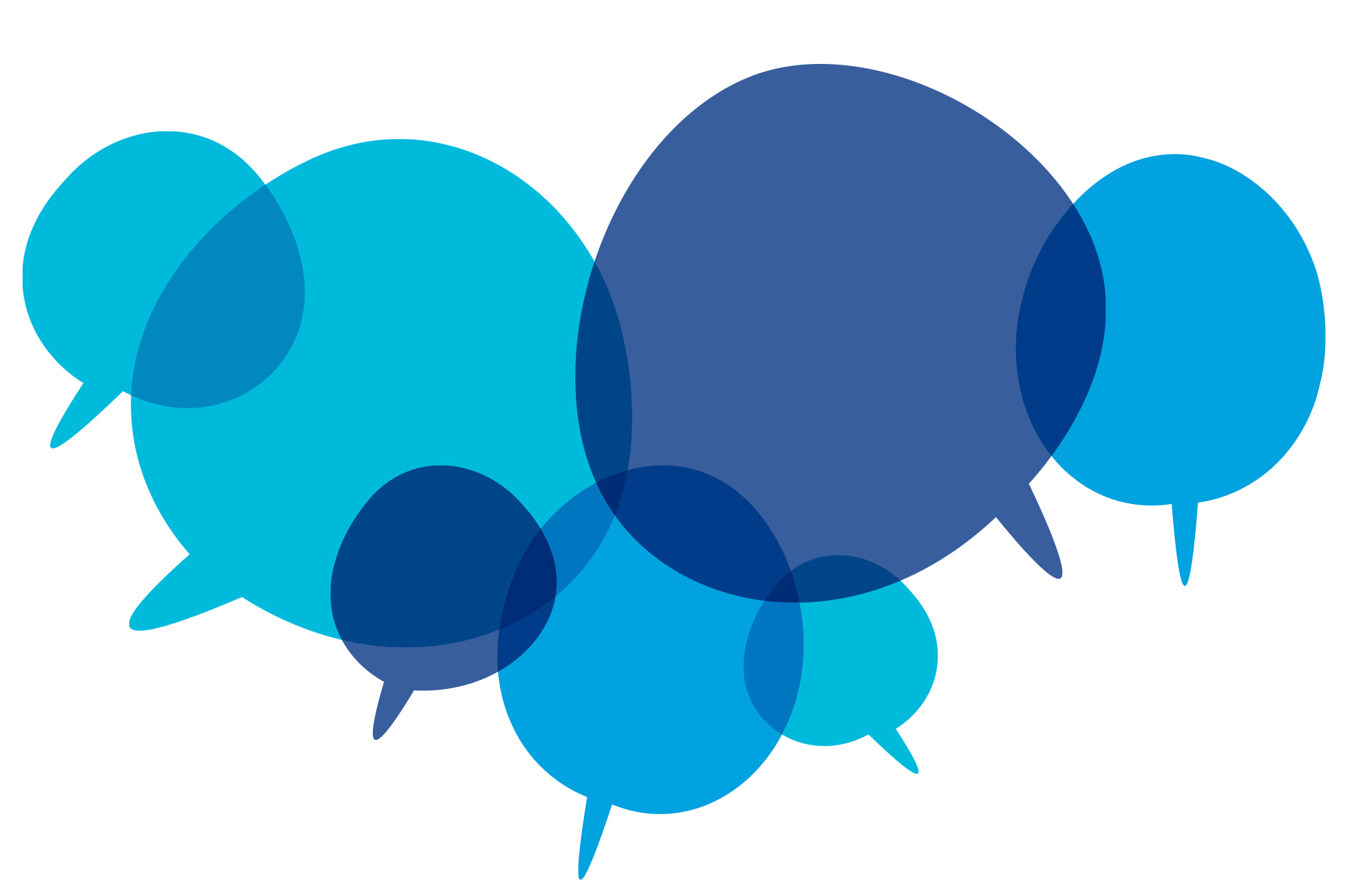 An illustration of a series of overlaid blue speech bubbles.