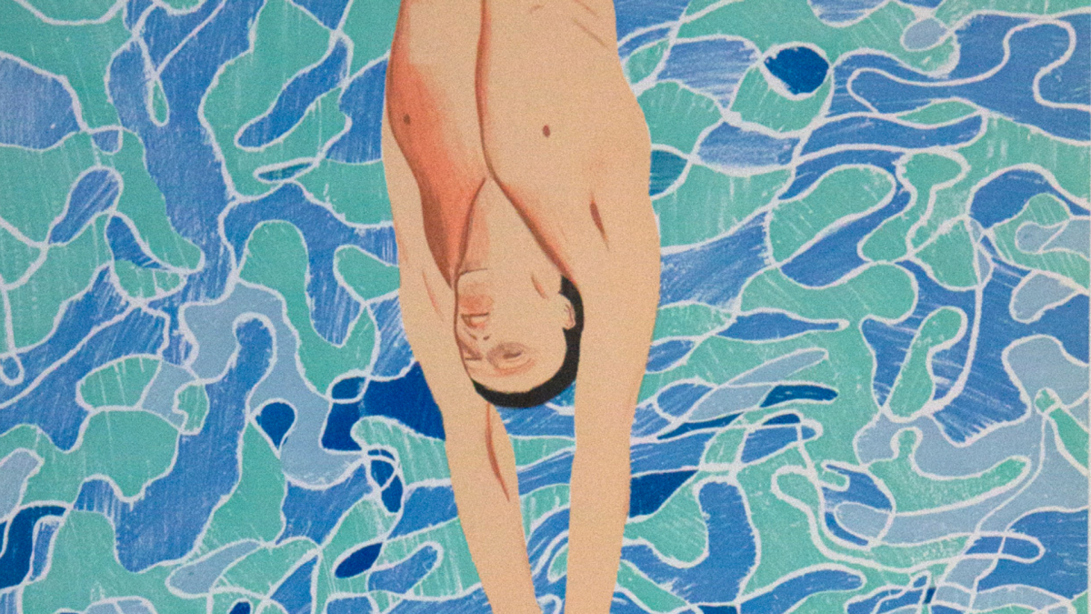 David Hockney, Olympische Spiele Muchen 1972 (detail), 1971, colour offset lithograph, Edition 3, Series 3. Collection of the School of Art Gallery.