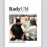 Cover of Summer 2021 issue of RadyUM magazine with photo of Indigenous nurse vaccinating Indigenous community member.