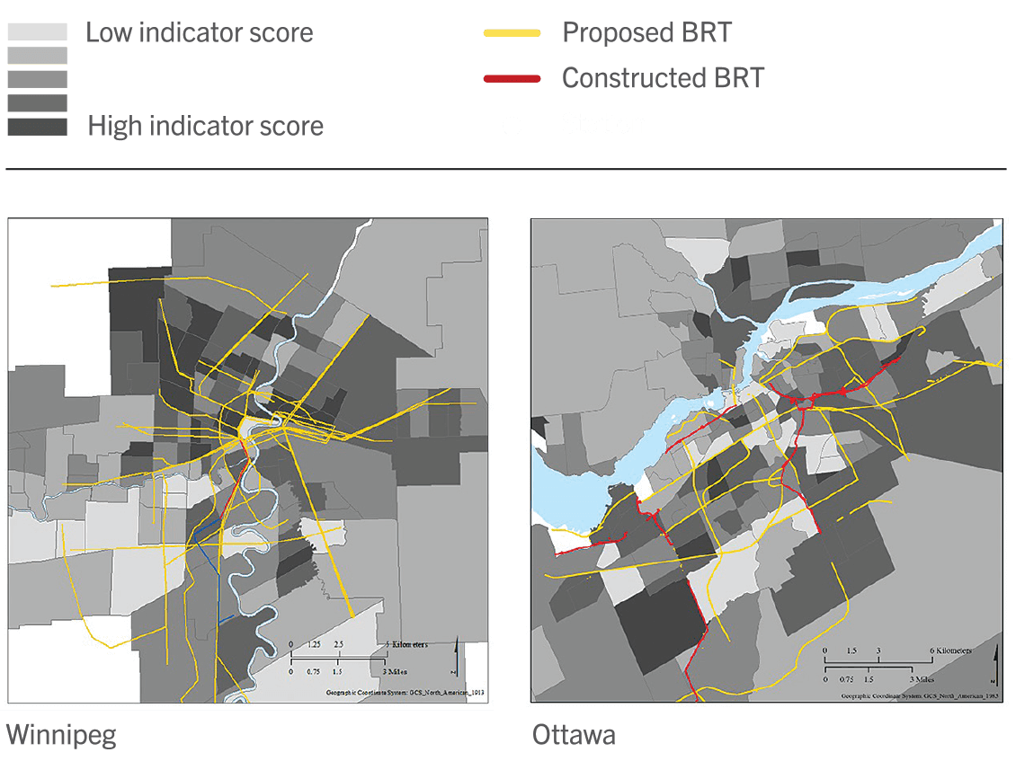 Indicator score maps between Winnipeg and Ottawa.