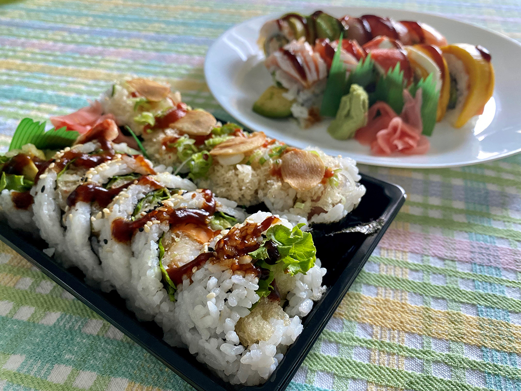 Three types of sushi rolls.
