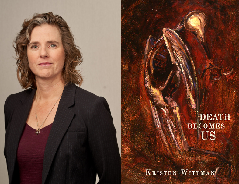 photo of lawyer Kristen Wittman and cover of her book Death becomes us