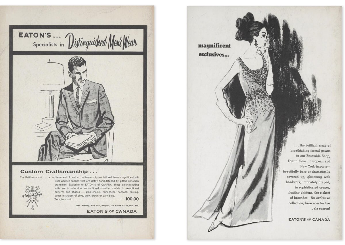 Two back cover advertisements from the Alumni Journal from Eaton's department store.