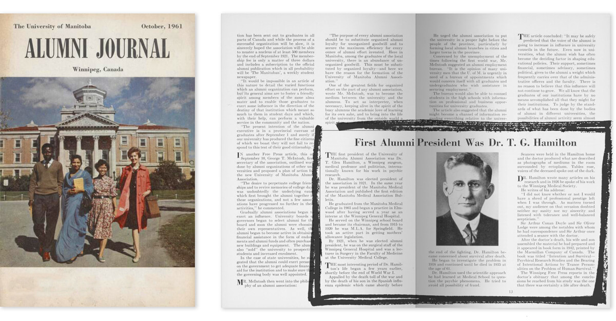 The October 1961 cover of the Alumni Journal, along with an article about Dr. T. G. Hamilton.
