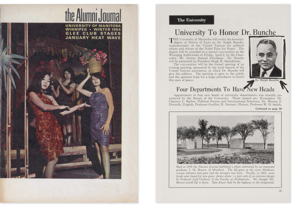 Members of the glee club on the cover of the Alumni Journal, plus an article on Dr. Buche.