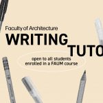 Beige image with pens and pencils reading: "Faculty of Architecture writing tutor."