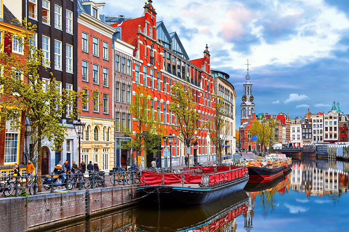 Canal with boats in Amsterdam