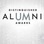Graphic with grey background. Text reads: Distinguished Alumni Awards