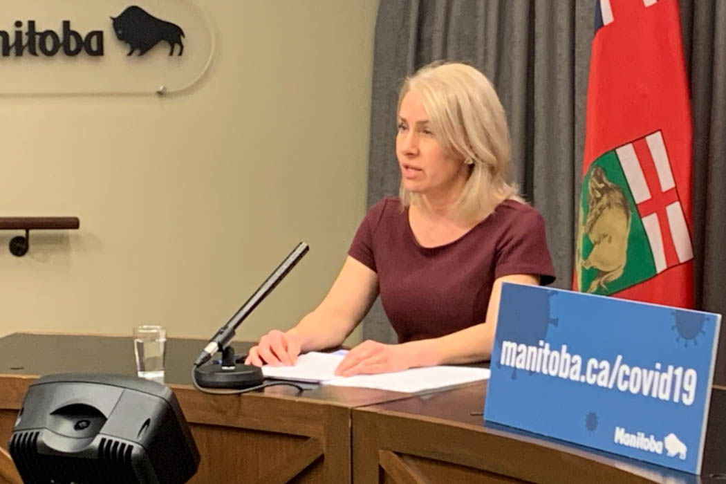 Lanette Siragusa at a Manitoba COVID-19 news briefing in 2020.