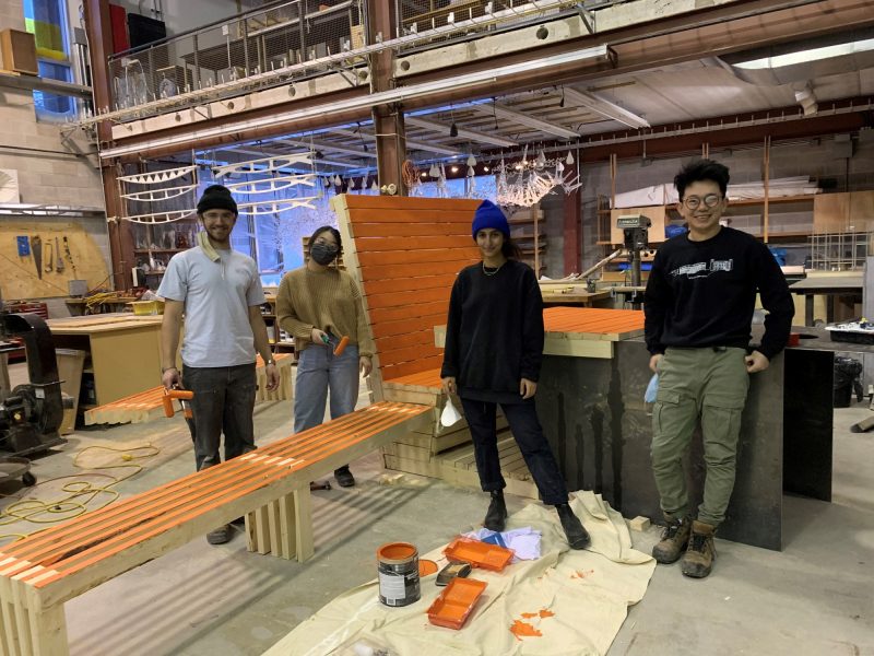 students building warming table
