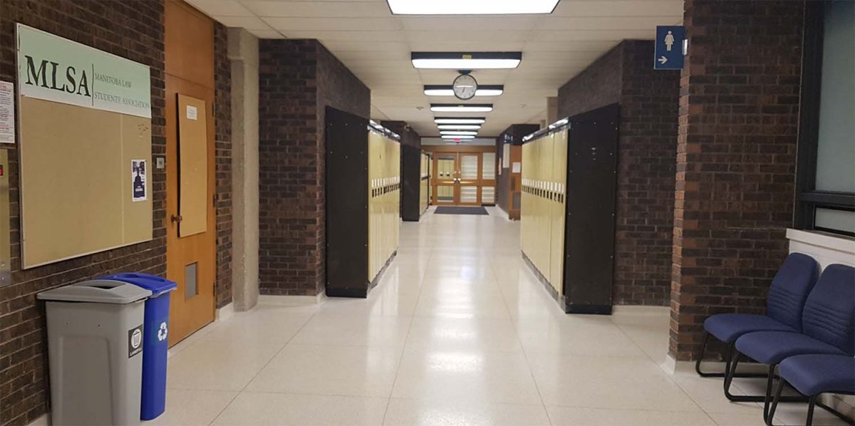 Robson Hall 100 level hallway showing student lockers