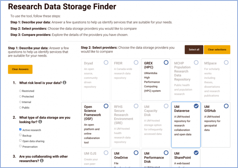 Screenshot of the Research Data Storage Finder.