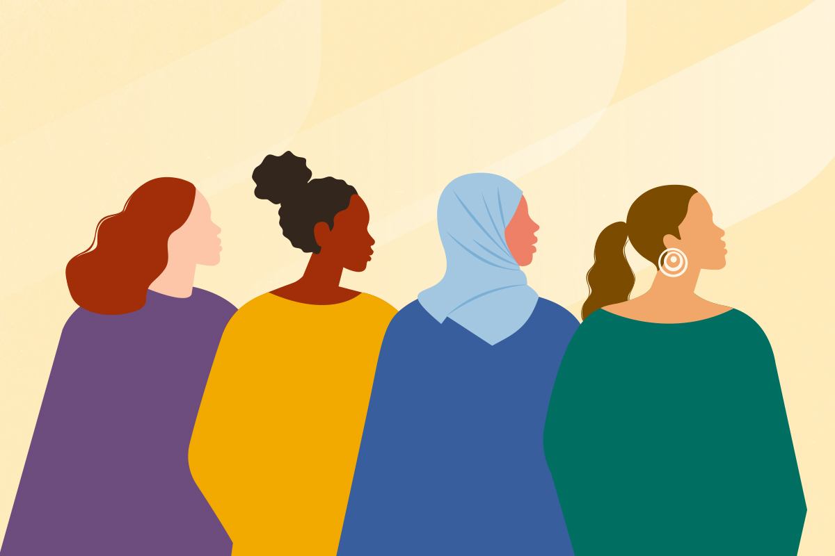 International Women's Day graphic showing diverse women.