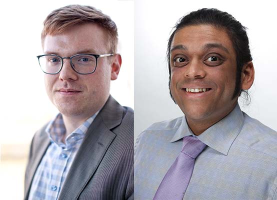 Headshots of Assistant law Professor Brandon Trask and third year law student Shawn Singh