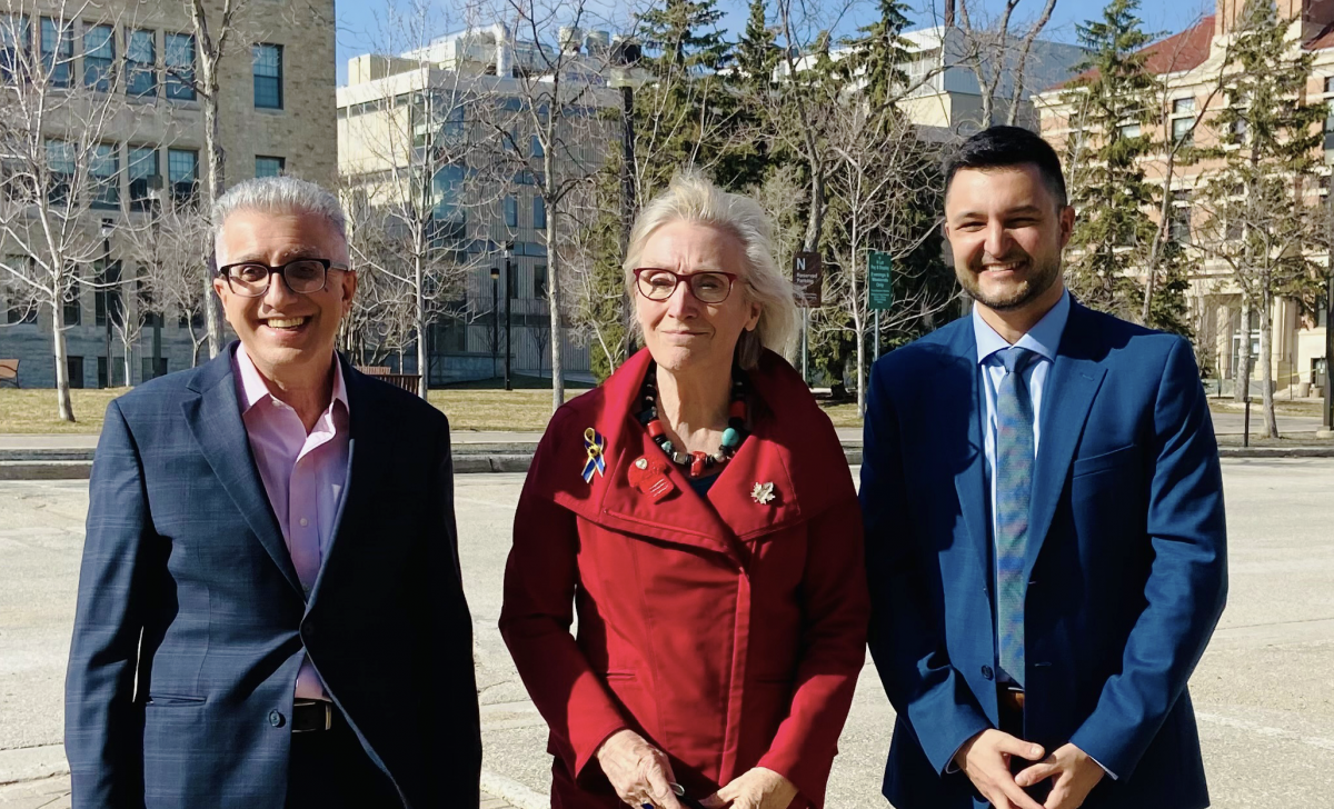 L-R: UM President Dr. Michael Bennaroch, The Honourable Carolyn Bennett, and Dr. Rusty Souleymanov at Fort Garry Campus